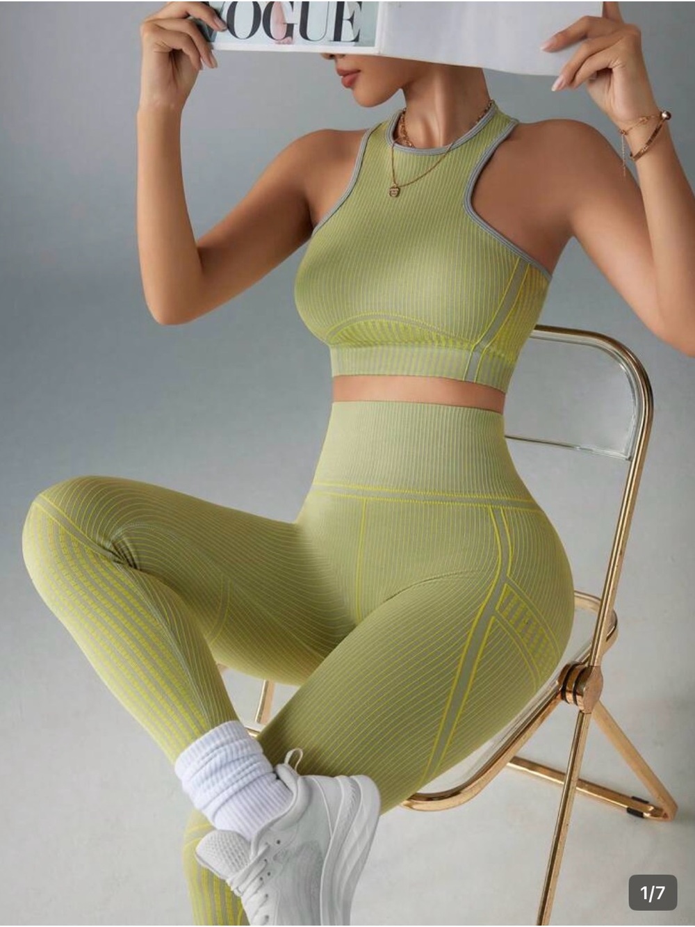 SHEIN Lime Green Seamless Ribbed High-Waist Active Set